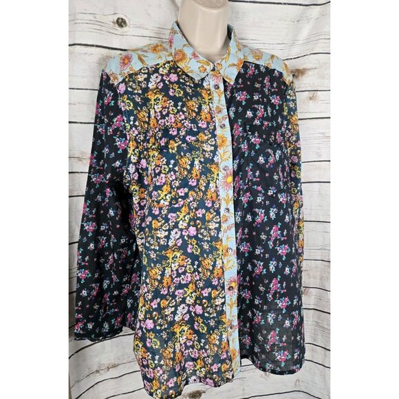 Sundance Floral Button-Up Blouse - Black and Multicolor - Picture 2 of 10